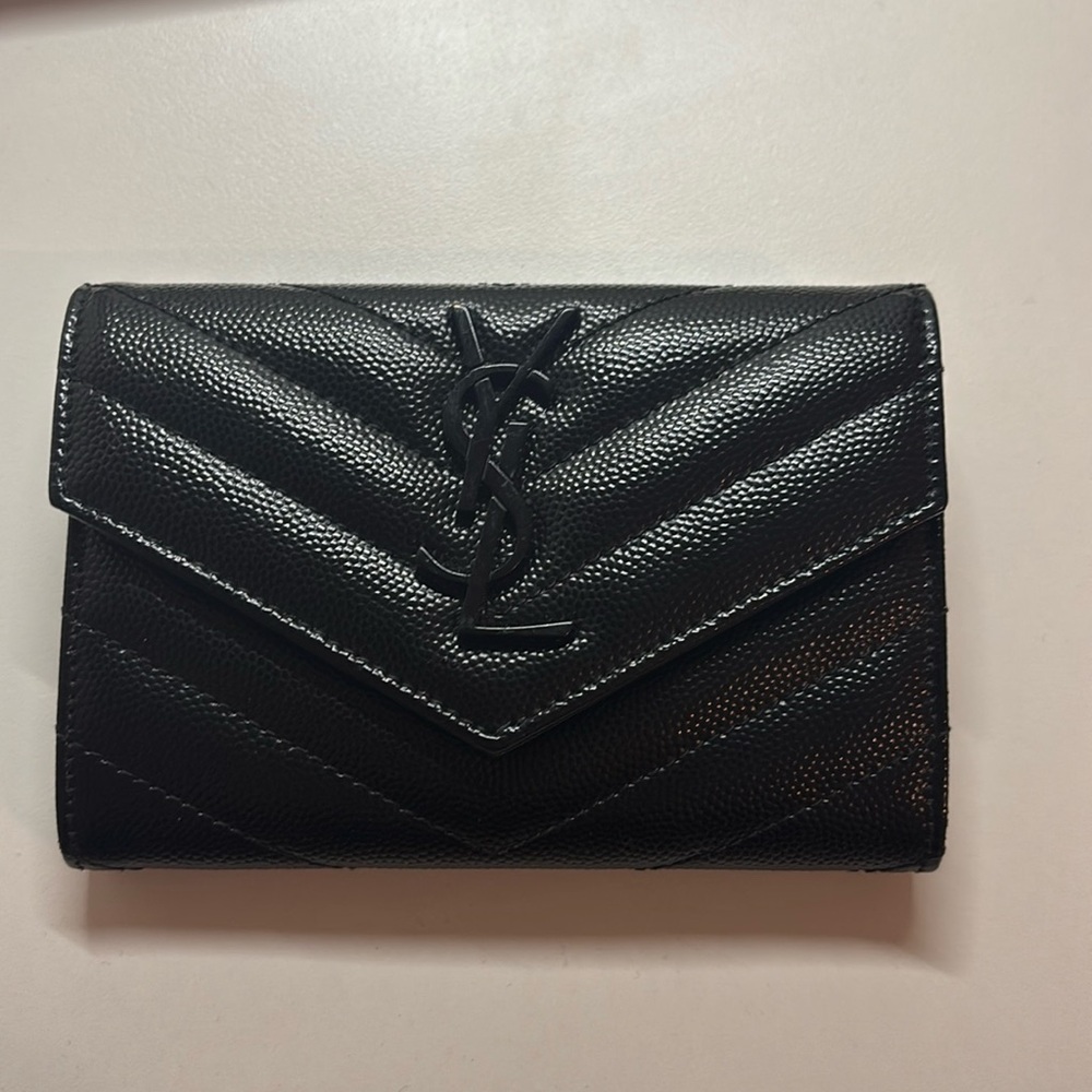 Saint Laurent YSL Monogram Small Flap Wallet in Grained Leather